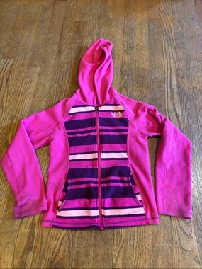 The North Face Girls Hot Pink & Purple Striped Fleece Hoodie